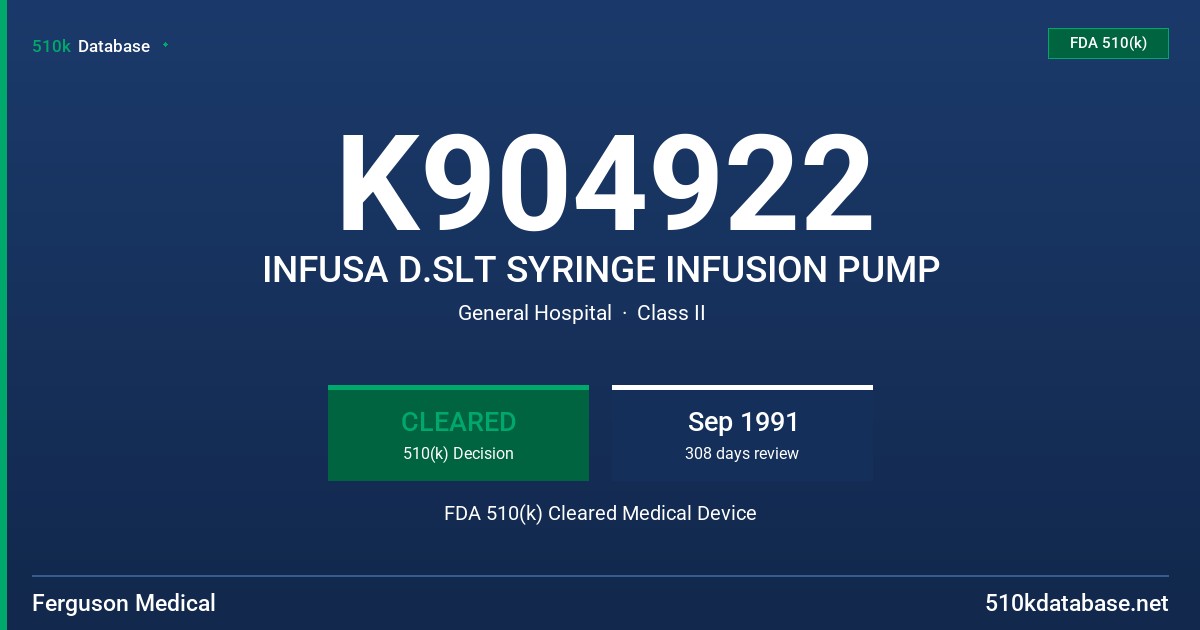 K904922 INFUSA D.SLT SYRINGE INFUSION PUMP FDA 510(k) Cleared Medical Device