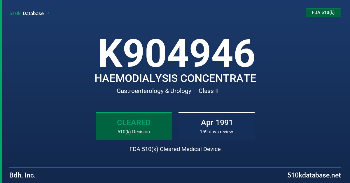K904946 HAEMODIALYSIS CONCENTRATE FDA 510(k) Cleared Medical Device