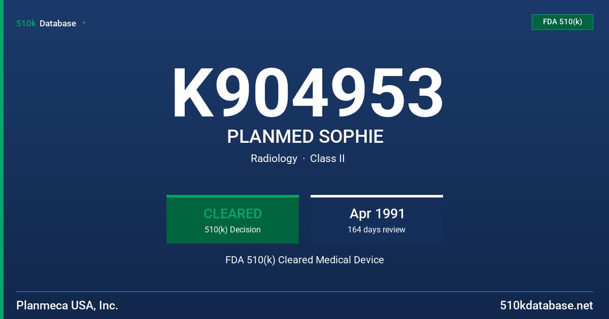 K904953 PLANMED SOPHIE FDA 510(k) Cleared Medical Device