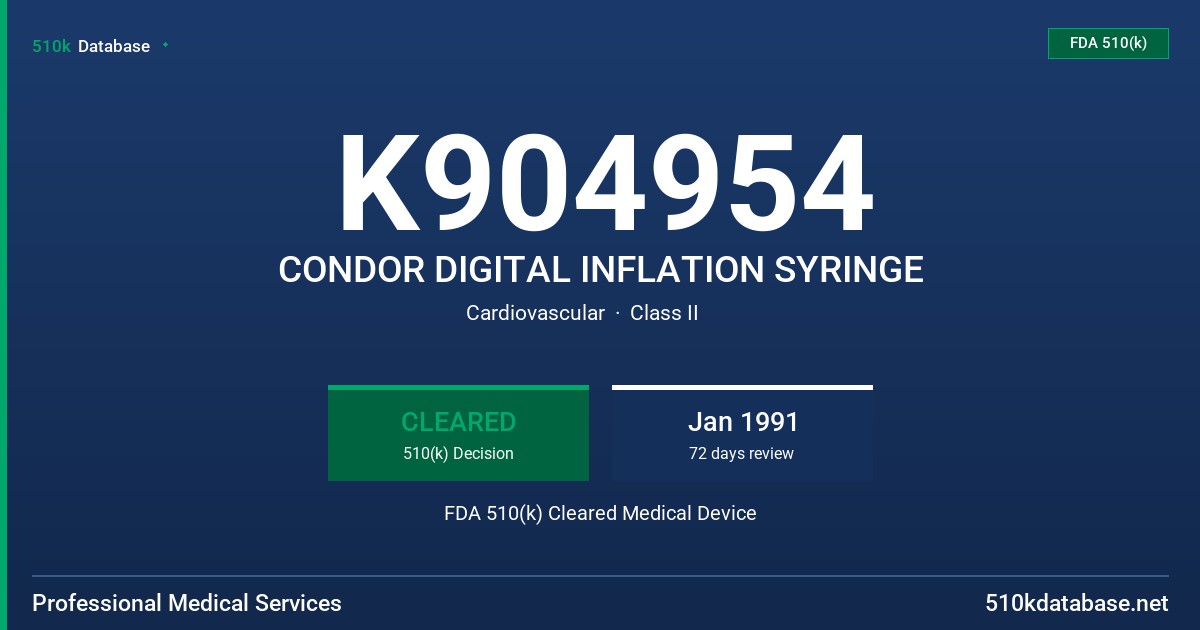 K904954 CONDOR DIGITAL INFLATION SYRINGE FDA 510(k) Cleared Medical Device