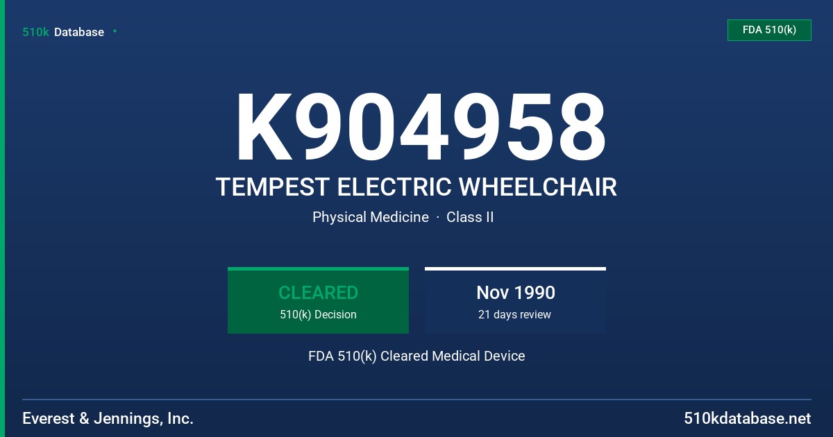 K904958 TEMPEST ELECTRIC WHEELCHAIR FDA 510(k) Cleared Medical Device