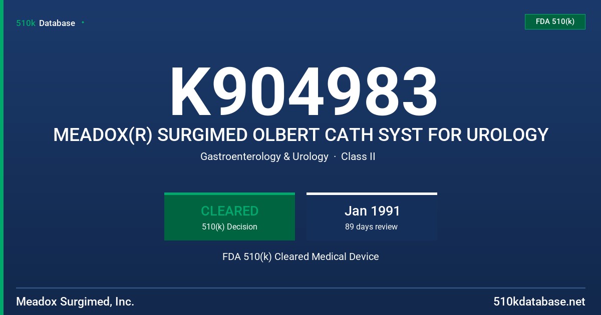 K904983 MEADOX(R) SURGIMED OLBERT CATH SYST FOR UROLOGY FDA 510(k) Cleared Medical Device