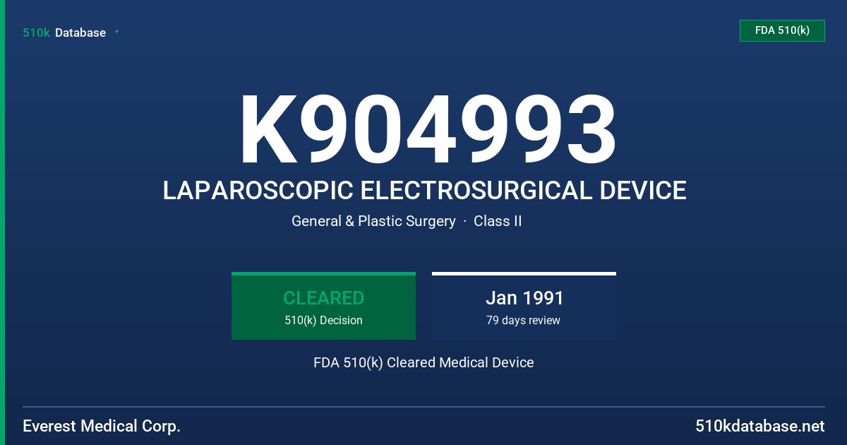 K904993 LAPAROSCOPIC ELECTROSURGICAL DEVICE FDA 510(k) Cleared Medical Device
