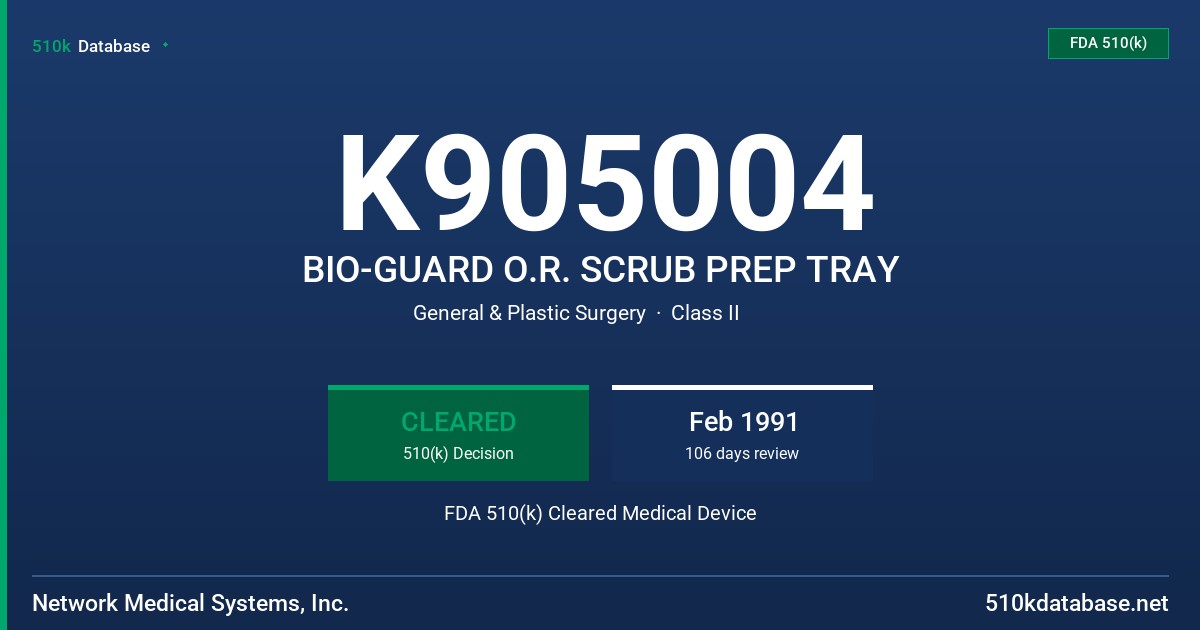 K905004 BIO-GUARD O.R. SCRUB PREP TRAY FDA 510(k) Cleared Medical Device