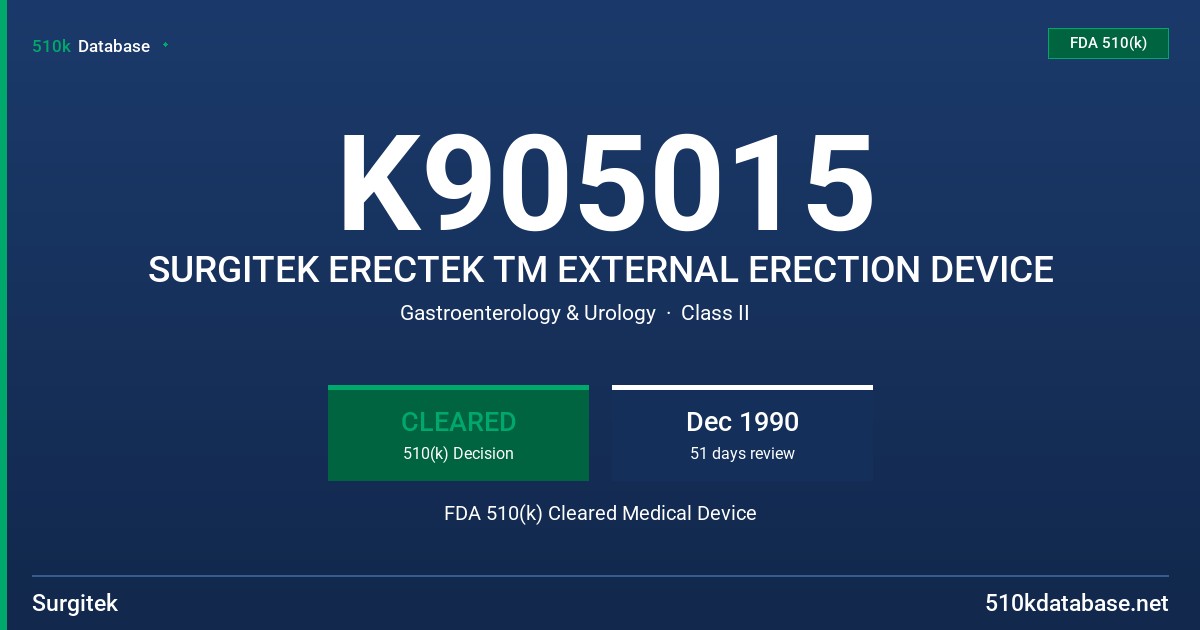 K905015 SURGITEK ERECTEK TM EXTERNAL ERECTION DEVICE FDA 510(k) Cleared Medical Device