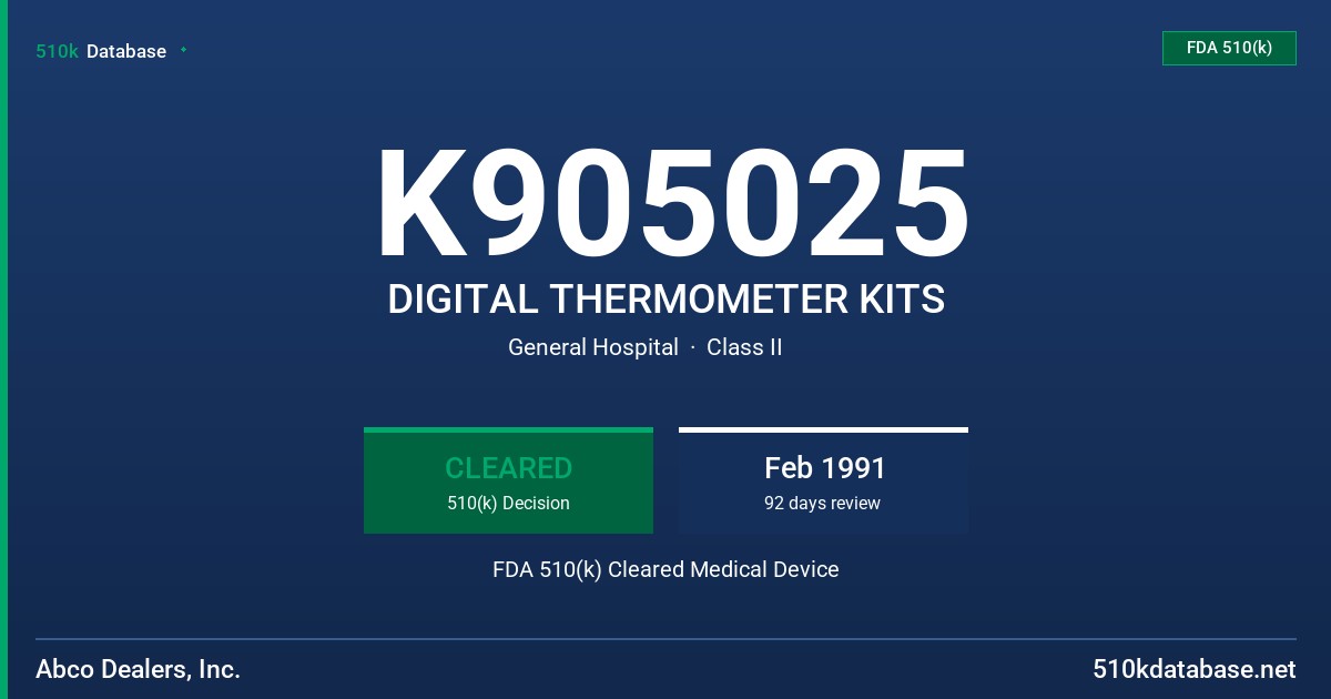 K905025 DIGITAL THERMOMETER KITS FDA 510(k) Cleared Medical Device