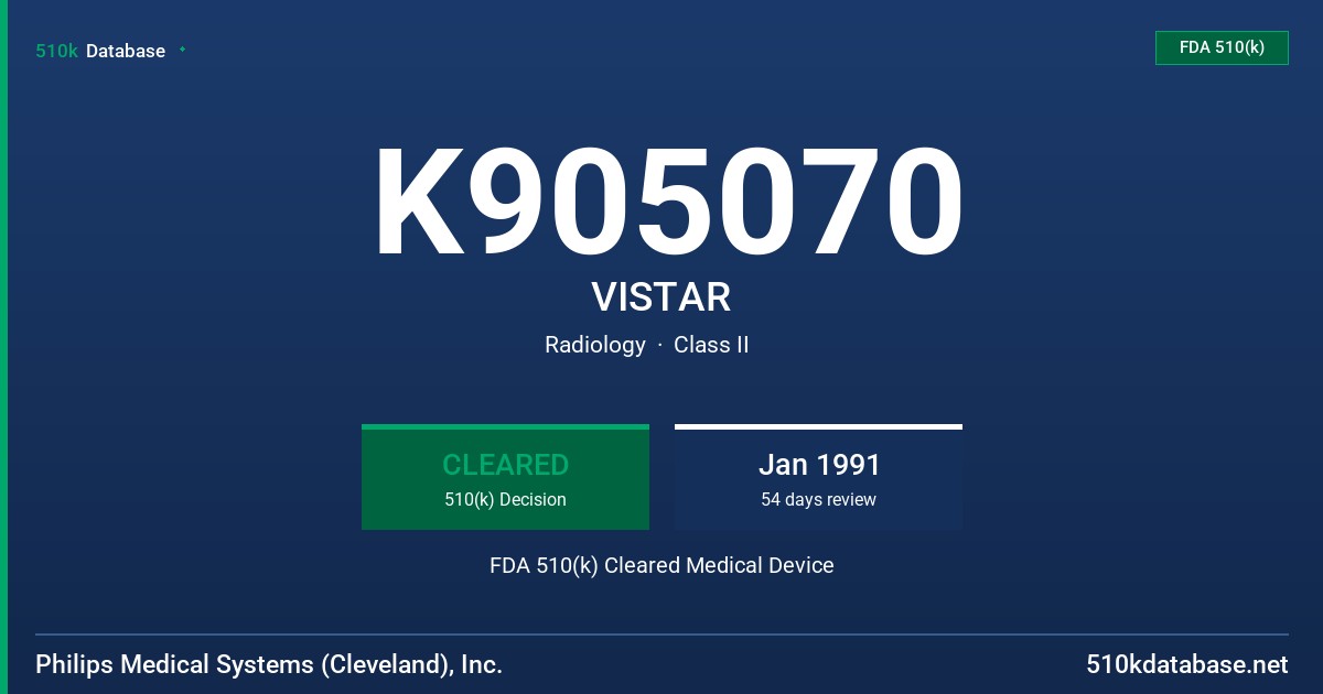 K905070 VISTAR FDA 510(k) Cleared Medical Device