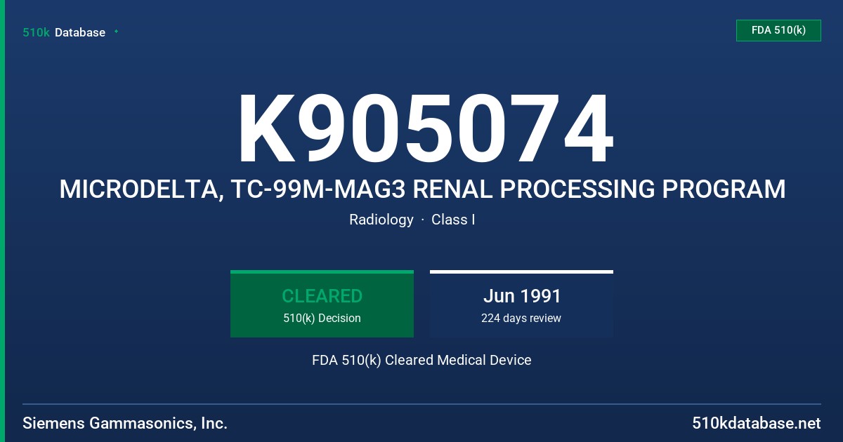 K905074 MICRODELTA, TC-99M-MAG3 RENAL PROCESSING PROGRAM FDA 510(k) Cleared Medical Device