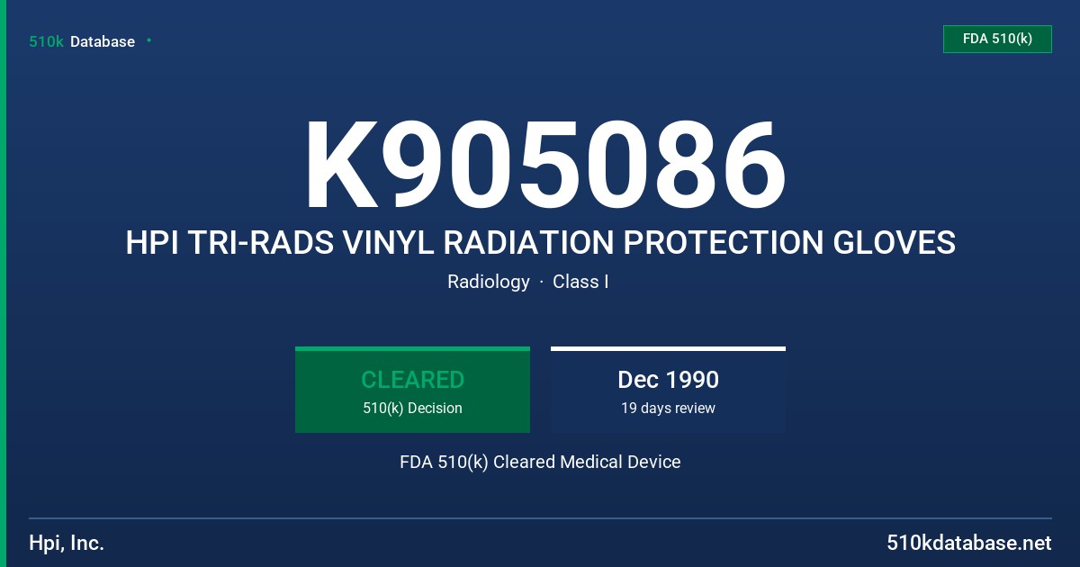 K905086 HPI TRI-RADS VINYL RADIATION PROTECTION GLOVES FDA 510(k) Cleared Medical Device