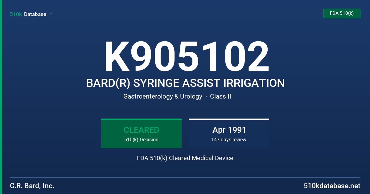 K905102 BARD(R) SYRINGE ASSIST IRRIGATION FDA 510(k) Cleared Medical Device