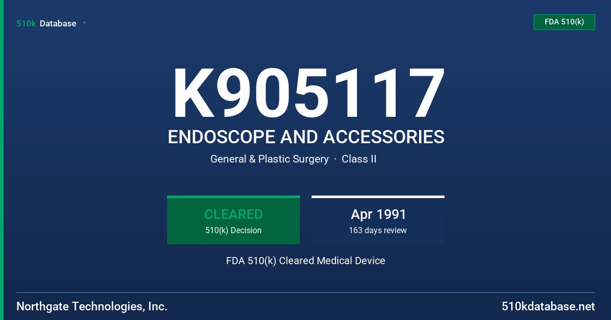 K905117 ENDOSCOPE AND ACCESSORIES FDA 510(k) Cleared Medical Device