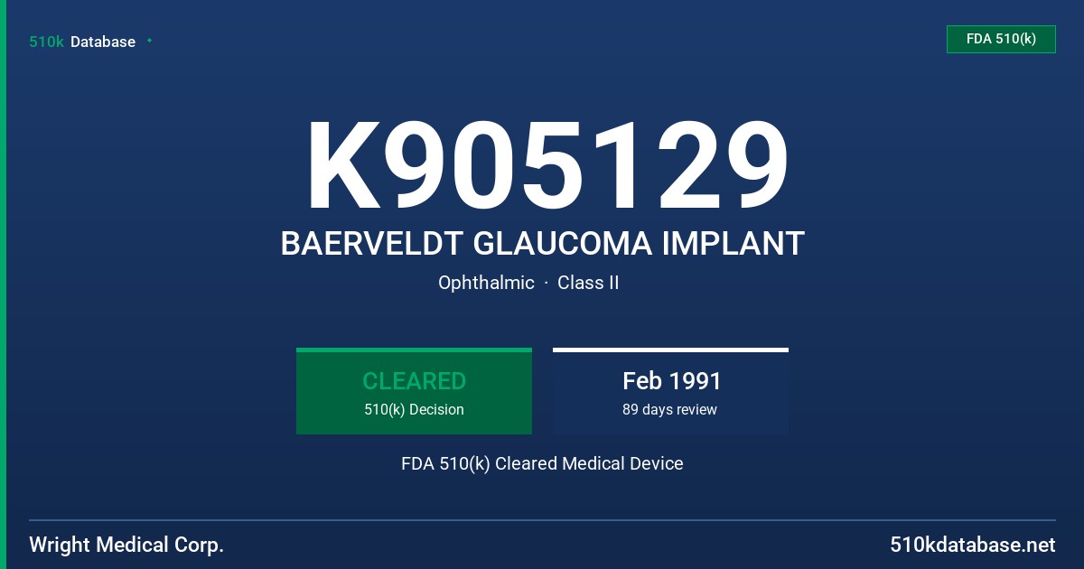 K905129 BAERVELDT GLAUCOMA IMPLANT FDA 510(k) Cleared Medical Device