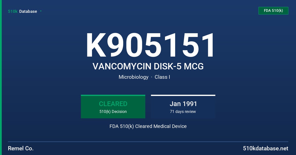 K905151 VANCOMYCIN DISK-5 MCG FDA 510(k) Cleared Medical Device