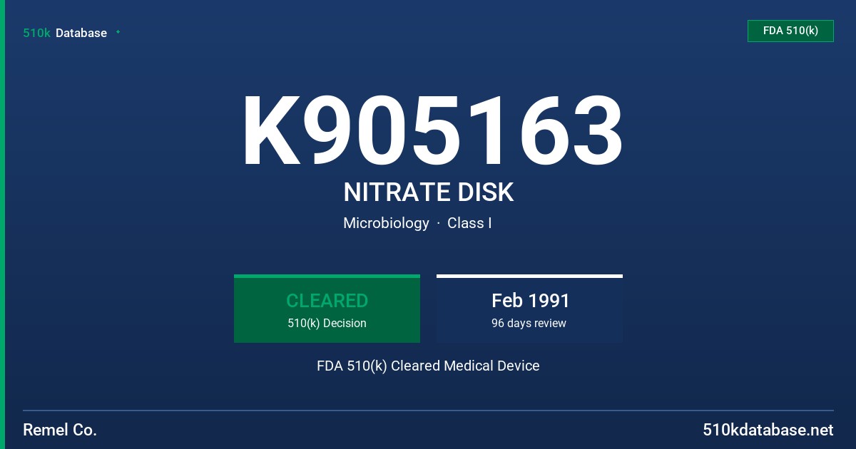 K905163 NITRATE DISK FDA 510(k) Cleared Medical Device