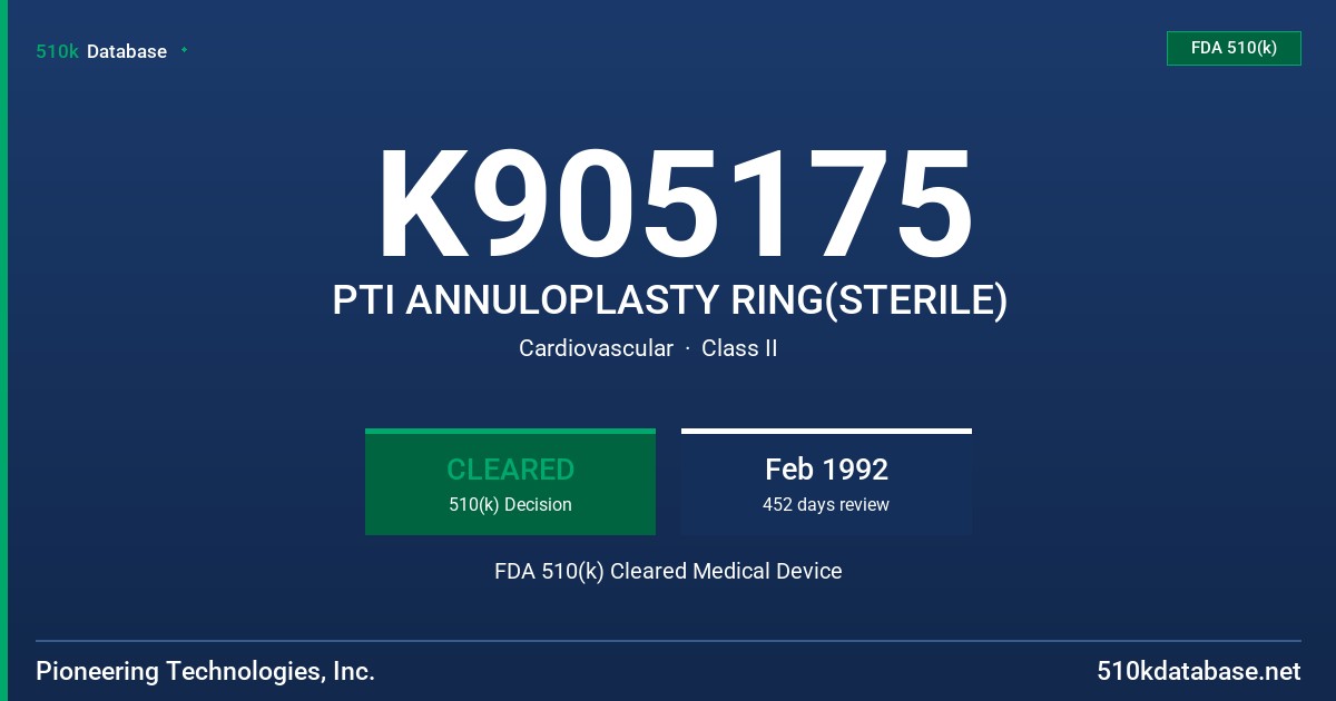 K905175 PTI ANNULOPLASTY RING(STERILE) FDA 510(k) Cleared Medical Device