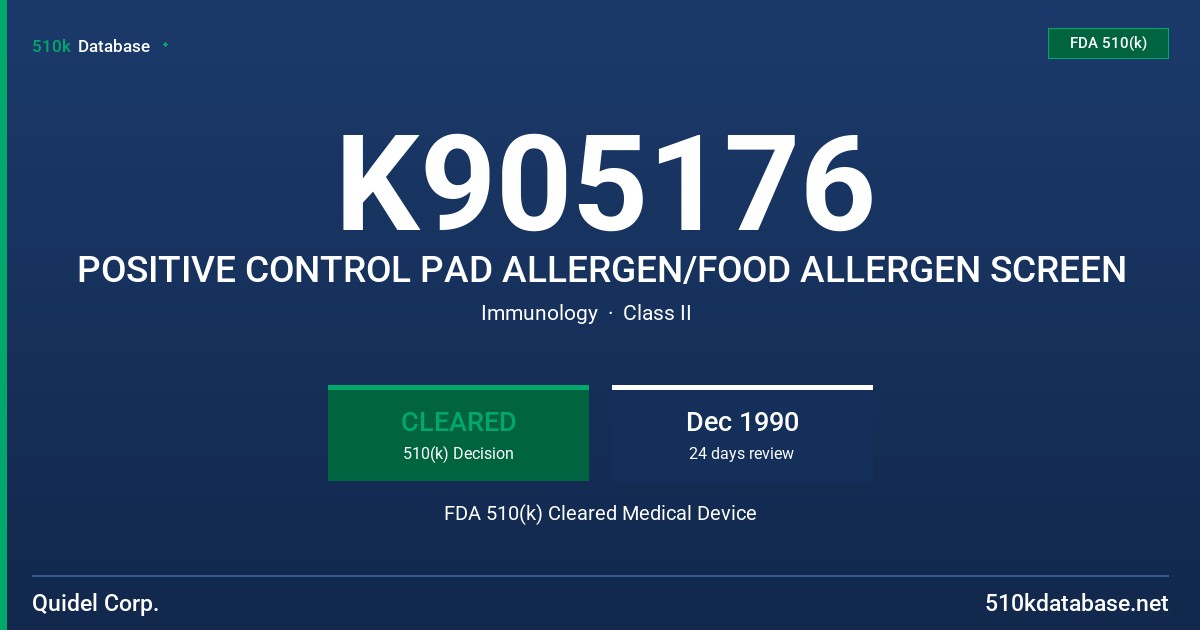 K905176 POSITIVE CONTROL PAD ALLERGEN/FOOD ALLERGEN SCREEN FDA 510(k) Cleared Medical Device