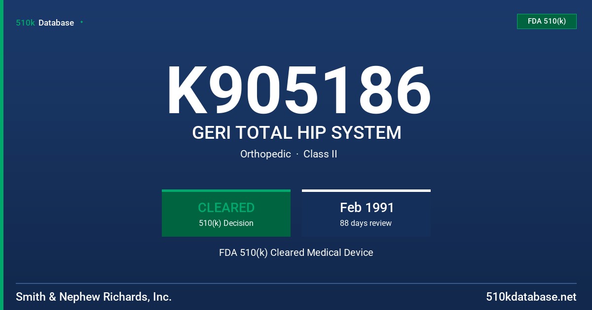 K905186 GERI TOTAL HIP SYSTEM FDA 510(k) Cleared Medical Device