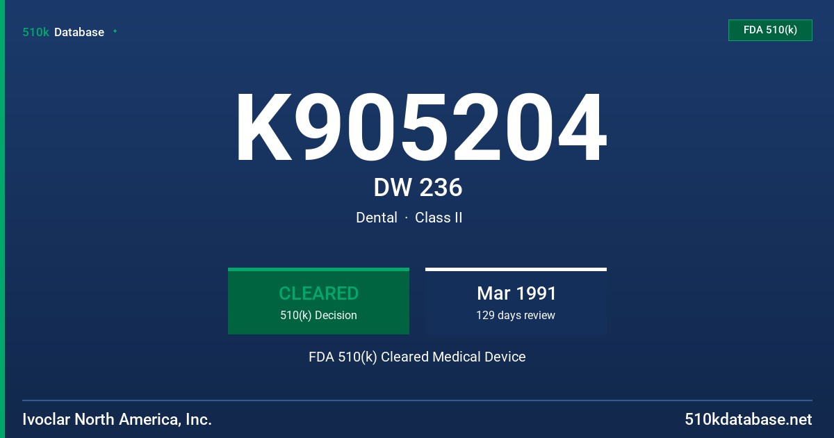 K905204 DW 236 FDA 510(k) Cleared Medical Device