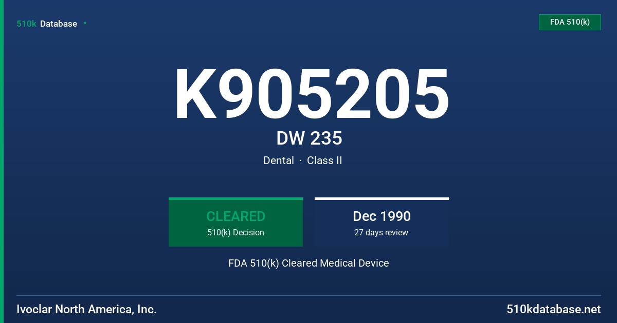 K905205 DW 235 FDA 510(k) Cleared Medical Device
