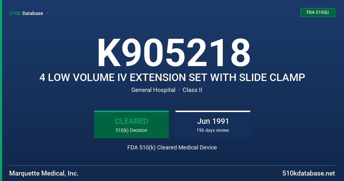 K905218 4 LOW VOLUME IV EXTENSION SET WITH SLIDE CLAMP FDA 510(k) Cleared Medical Device
