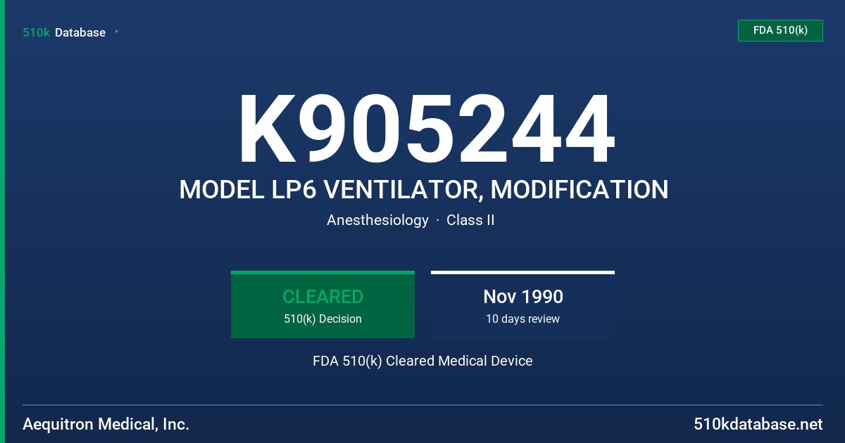 K905244 MODEL LP6 VENTILATOR, MODIFICATION FDA 510(k) Cleared Medical Device