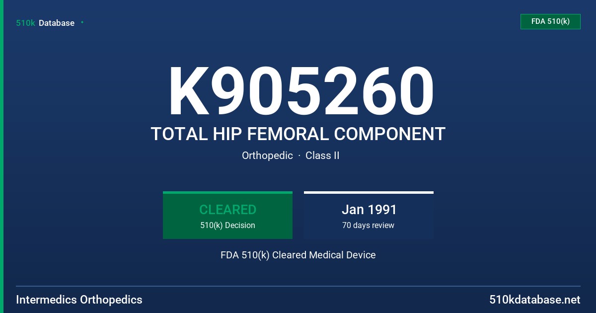 K905260 TOTAL HIP FEMORAL COMPONENT FDA 510(k) Cleared Medical Device
