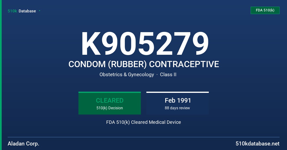 K905279 CONDOM (RUBBER) CONTRACEPTIVE FDA 510(k) Cleared Medical Device
