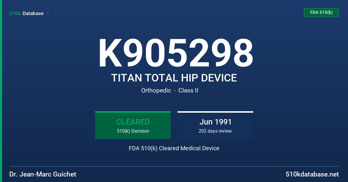 K905298 TITAN TOTAL HIP DEVICE FDA 510(k) Cleared Medical Device