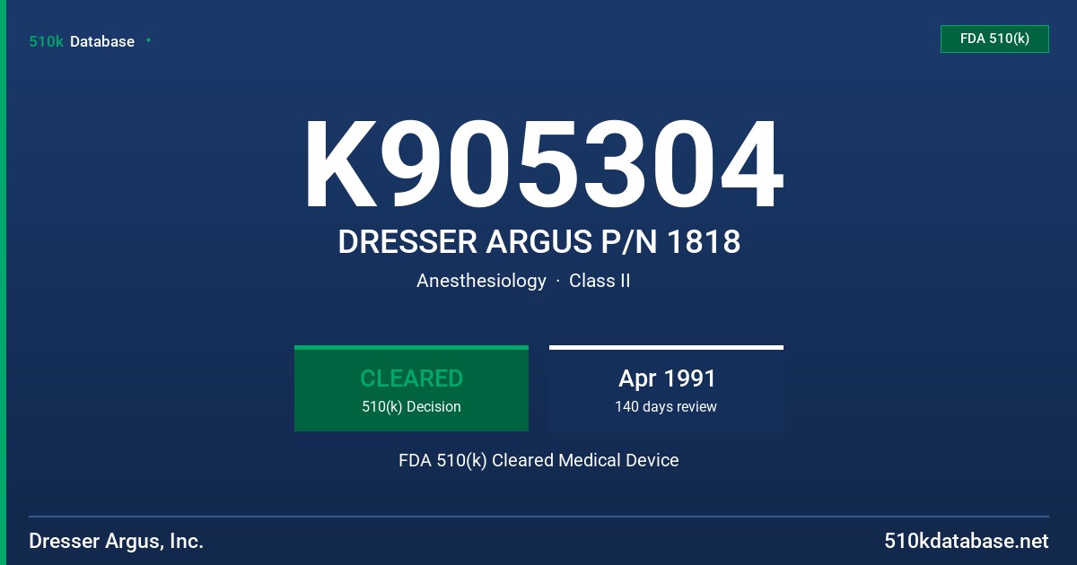 K905304 DRESSER ARGUS P/N 1818 FDA 510(k) Cleared Medical Device