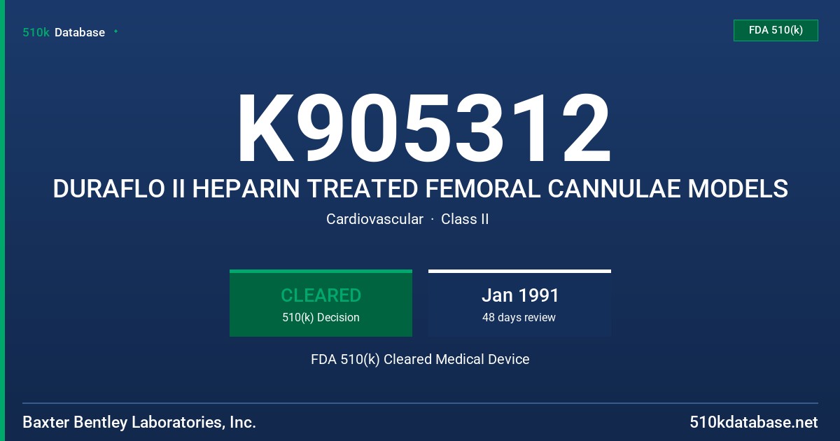 K905312 DURAFLO II HEPARIN TREATED FEMORAL CANNULAE MODELS FDA 510(k) Cleared Medical Device