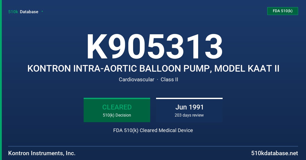 K905313 KONTRON INTRA-AORTIC BALLOON PUMP, MODEL KAAT II FDA 510(k) Cleared Medical Device