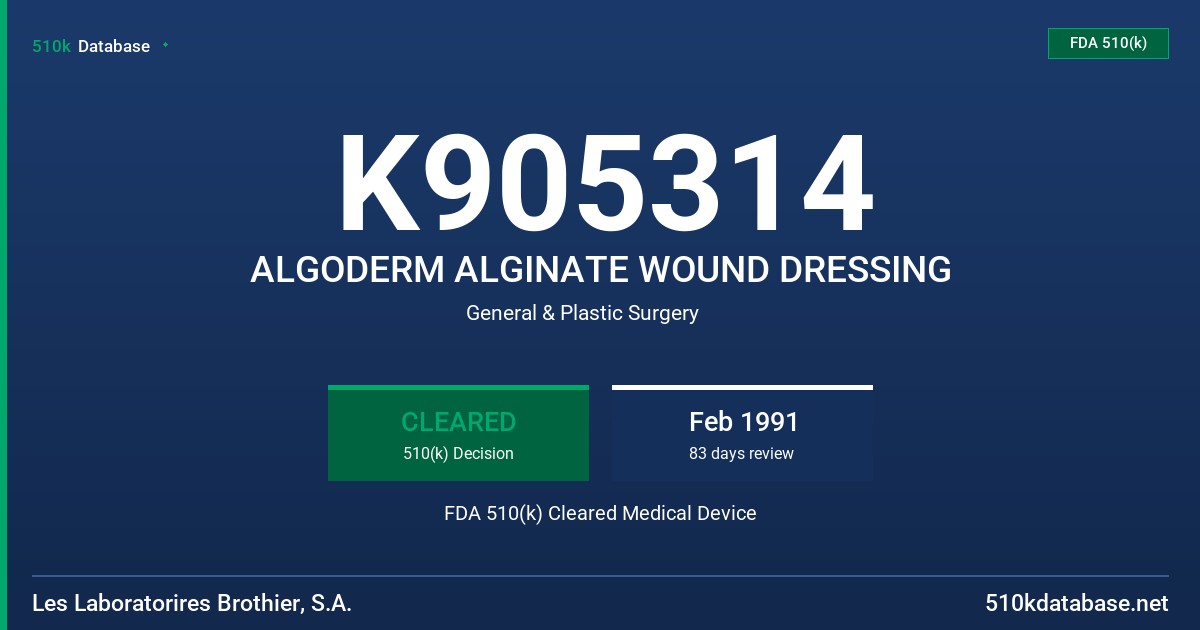 K905314 ALGODERM ALGINATE WOUND DRESSING FDA 510(k) Cleared Medical Device