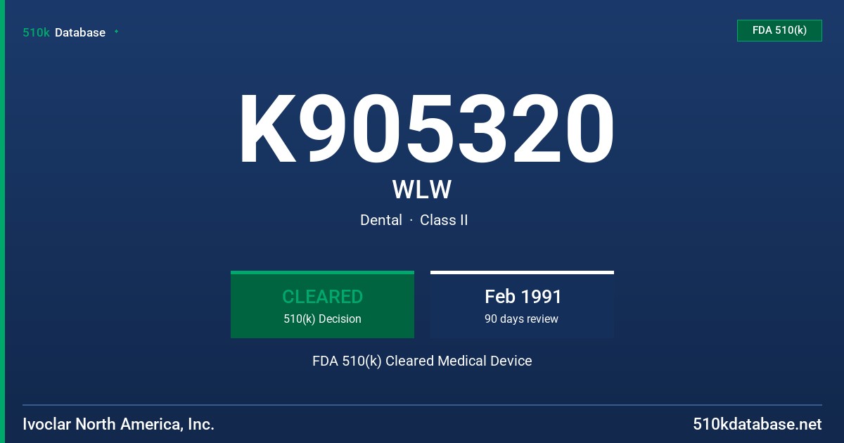 K905320 WLW FDA 510(k) Cleared Medical Device