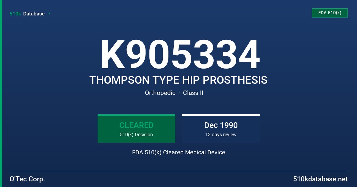 K905334 THOMPSON TYPE HIP PROSTHESIS FDA 510(k) Cleared Medical Device
