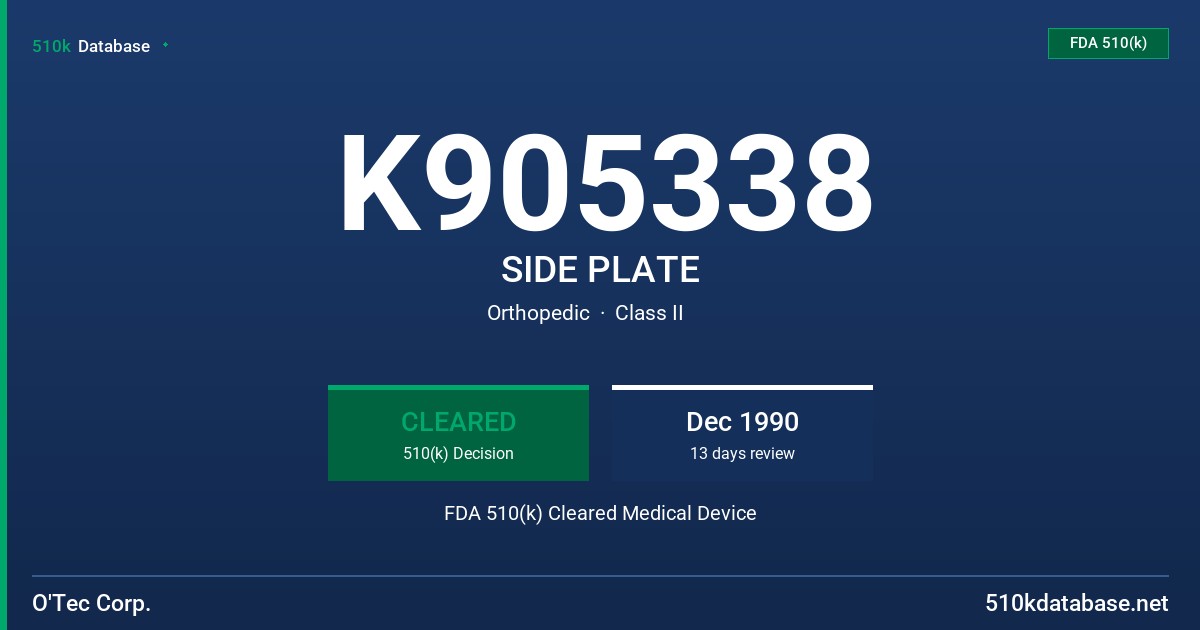 K905338 SIDE PLATE FDA 510(k) Cleared Medical Device