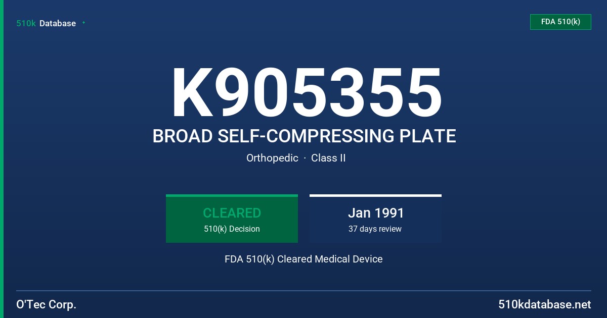 K905355 BROAD SELF-COMPRESSING PLATE FDA 510(k) Cleared Medical Device