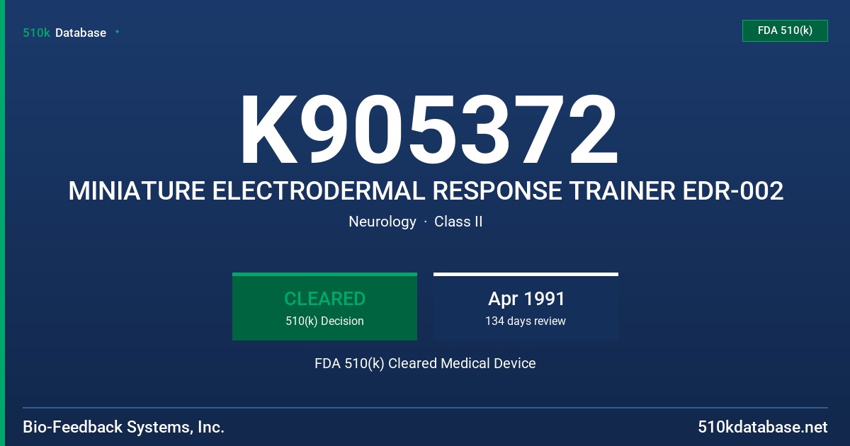 K905372 MINIATURE ELECTRODERMAL RESPONSE TRAINER EDR-002 FDA 510(k) Cleared Medical Device