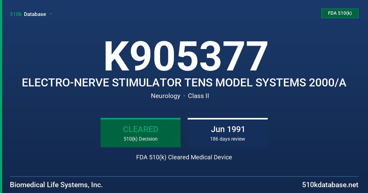 K905377 ELECTRO-NERVE STIMULATOR TENS MODEL SYSTEMS 2000/A FDA 510(k) Cleared Medical Device