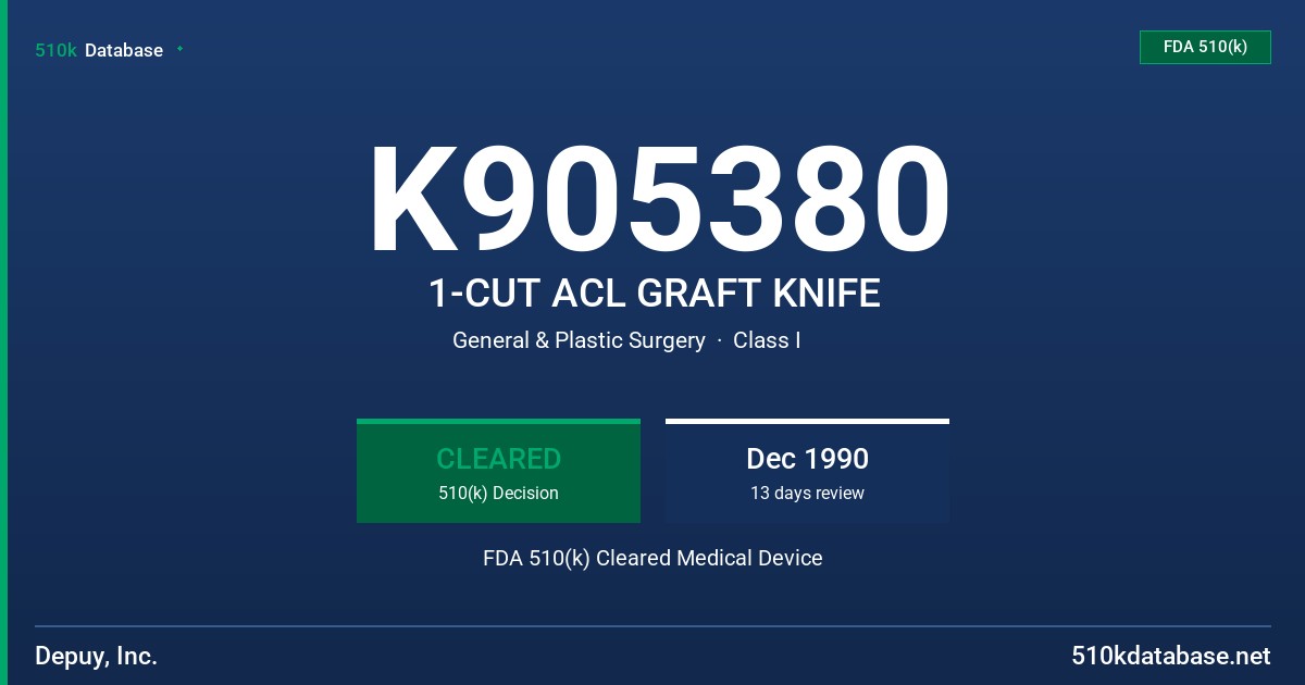 K905380 1-CUT ACL GRAFT KNIFE FDA 510(k) Cleared Medical Device