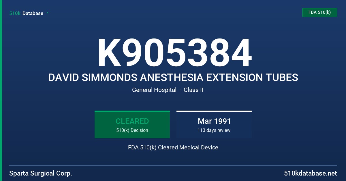 K905384 DAVID SIMMONDS ANESTHESIA EXTENSION TUBES FDA 510(k) Cleared Medical Device