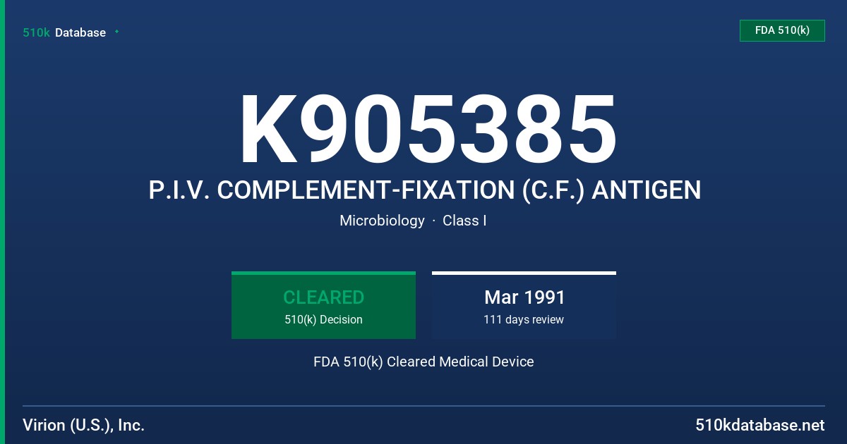 K905385 P.I.V. COMPLEMENT-FIXATION (C.F.) ANTIGEN FDA 510(k) Cleared Medical Device