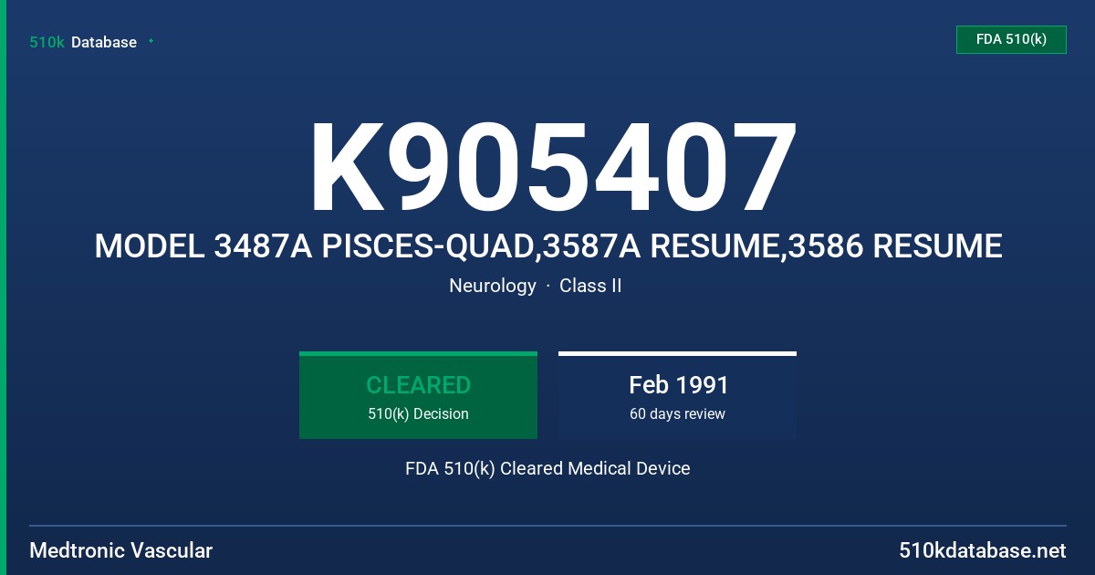 K905407 MODEL 3487A PISCES-QUAD,3587A RESUME,3586 RESUME FDA 510(k) Cleared Medical Device