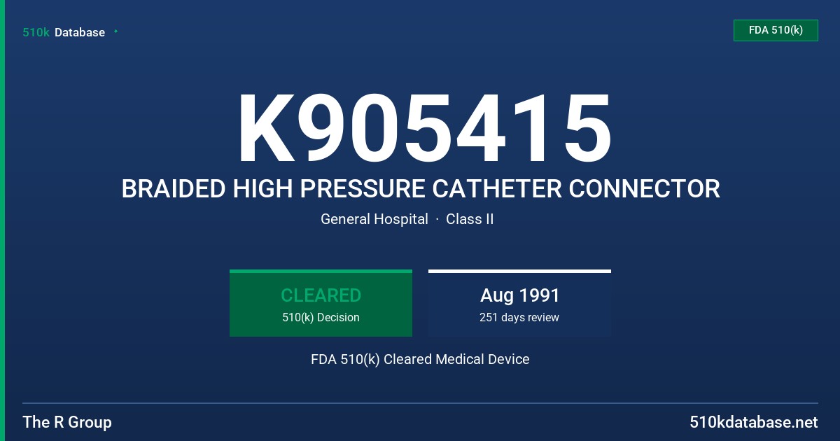 K905415 BRAIDED HIGH PRESSURE CATHETER CONNECTOR FDA 510(k) Cleared Medical Device