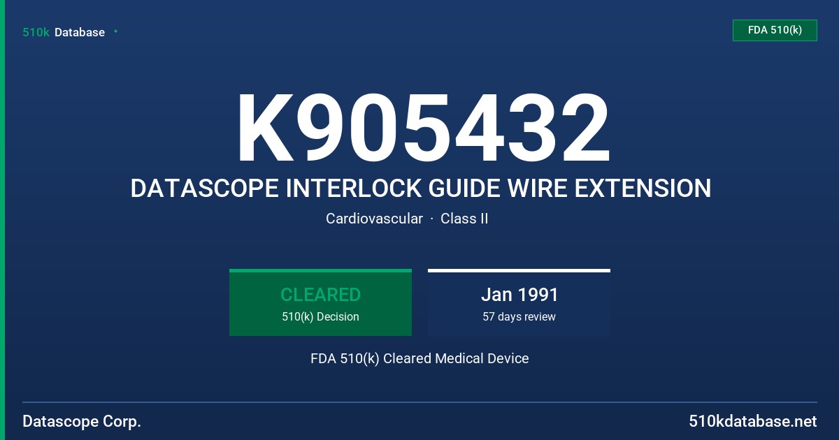 K905432 DATASCOPE INTERLOCK GUIDE WIRE EXTENSION FDA 510(k) Cleared Medical Device