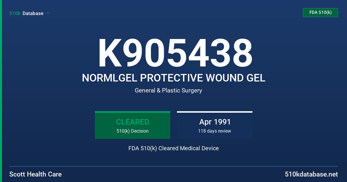 K905438 NORMLGEL PROTECTIVE WOUND GEL FDA 510(k) Cleared Medical Device