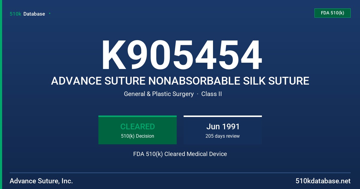 K905454 ADVANCE SUTURE NONABSORBABLE SILK SUTURE FDA 510(k) Cleared Medical Device