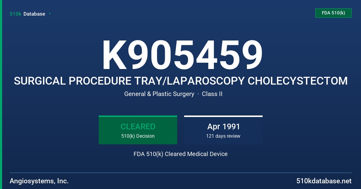 K905459 SURGICAL PROCEDURE TRAY/LAPAROSCOPY CHOLECYSTECTOM FDA 510(k) Cleared Medical Device