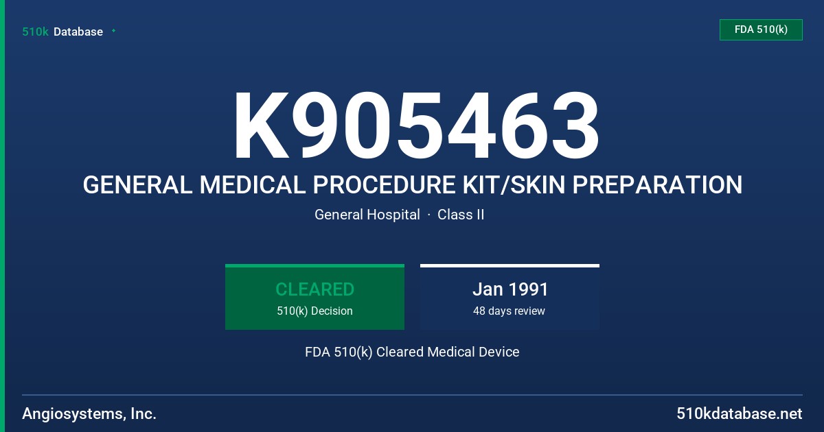 K905463 GENERAL MEDICAL PROCEDURE KIT/SKIN PREPARATION FDA 510(k) Cleared Medical Device