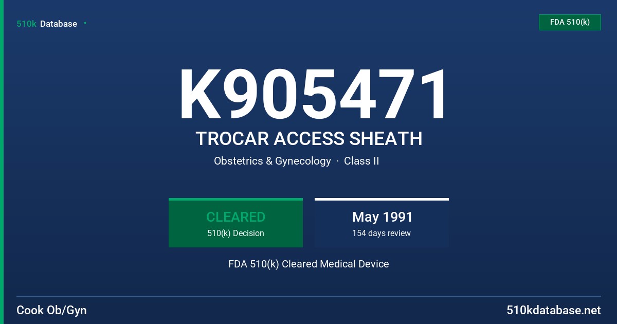 K905471 TROCAR ACCESS SHEATH FDA 510(k) Cleared Medical Device
