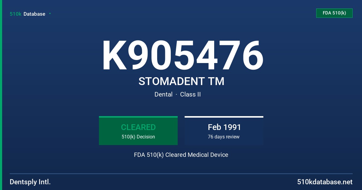 K905476 STOMADENT TM FDA 510(k) Cleared Medical Device